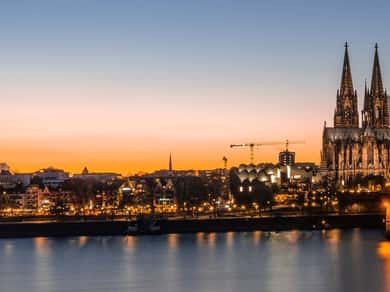 panoramic view of Cologne, Germany at sunset